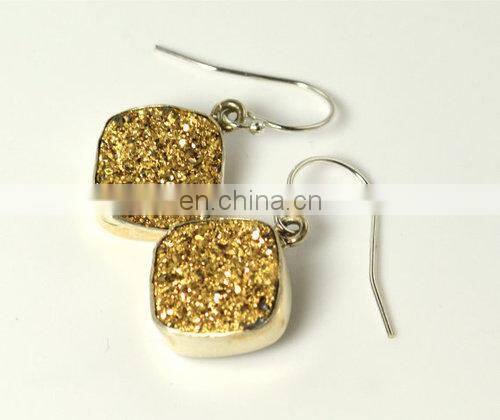 Crystal Quartz Bezel Set Gemstone Earring/Double stone earrings/2015 women fashion earrings