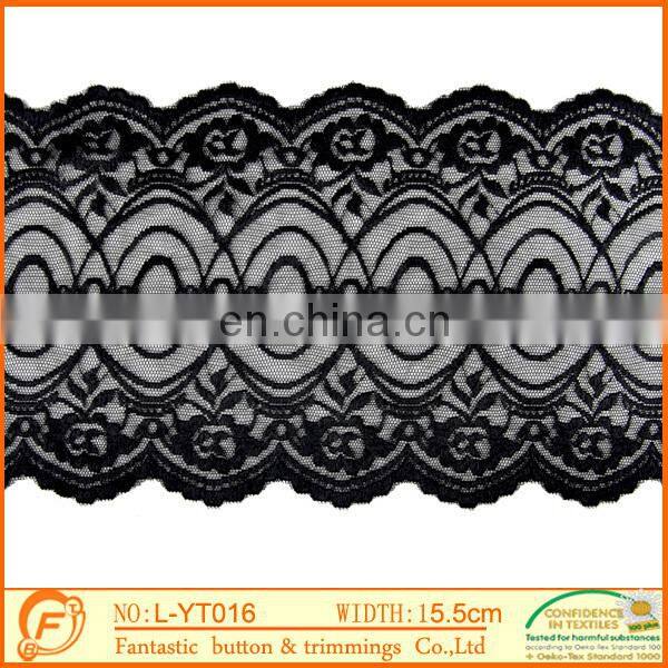 black flower french elastic lace for wedding dressings