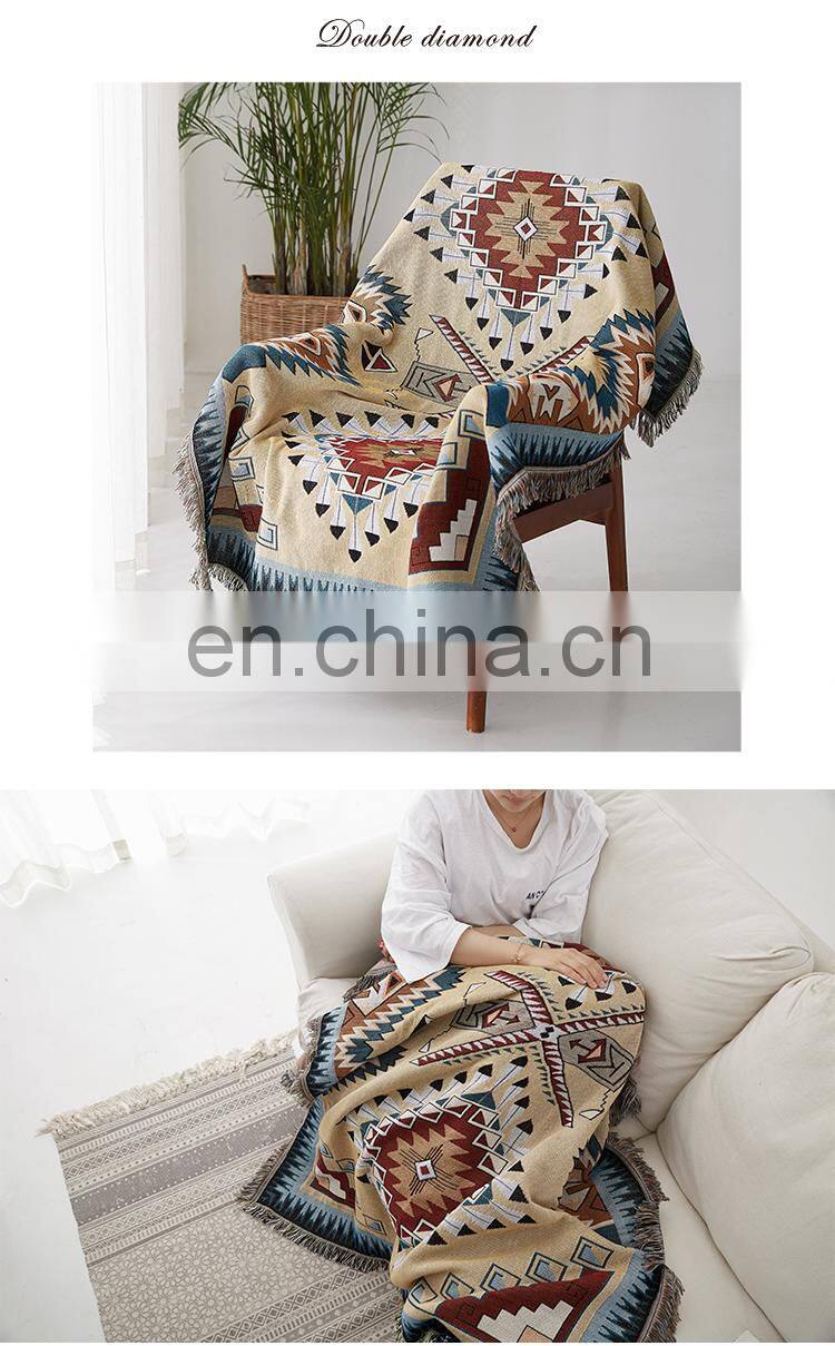 RAWHOUSE woven boho geometric rug jacquard mandala tapestry throw blanket