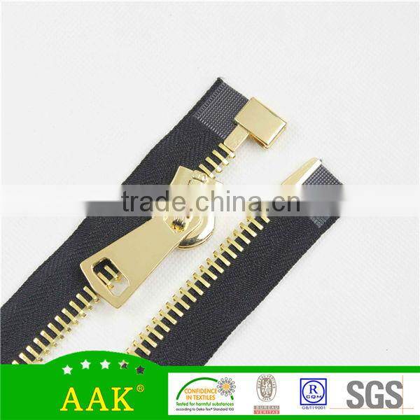 15#plated gold open end big metal zipper