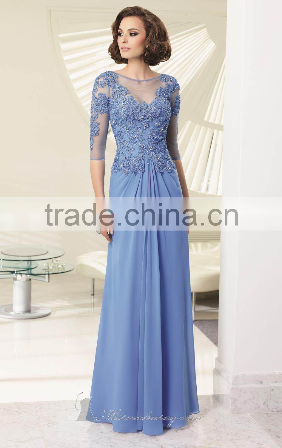 2014 New Arrive Elegant Mother of the Bride Dress with Beading and Appliques High Quality Boat Neck Mother of the Bride Dress
