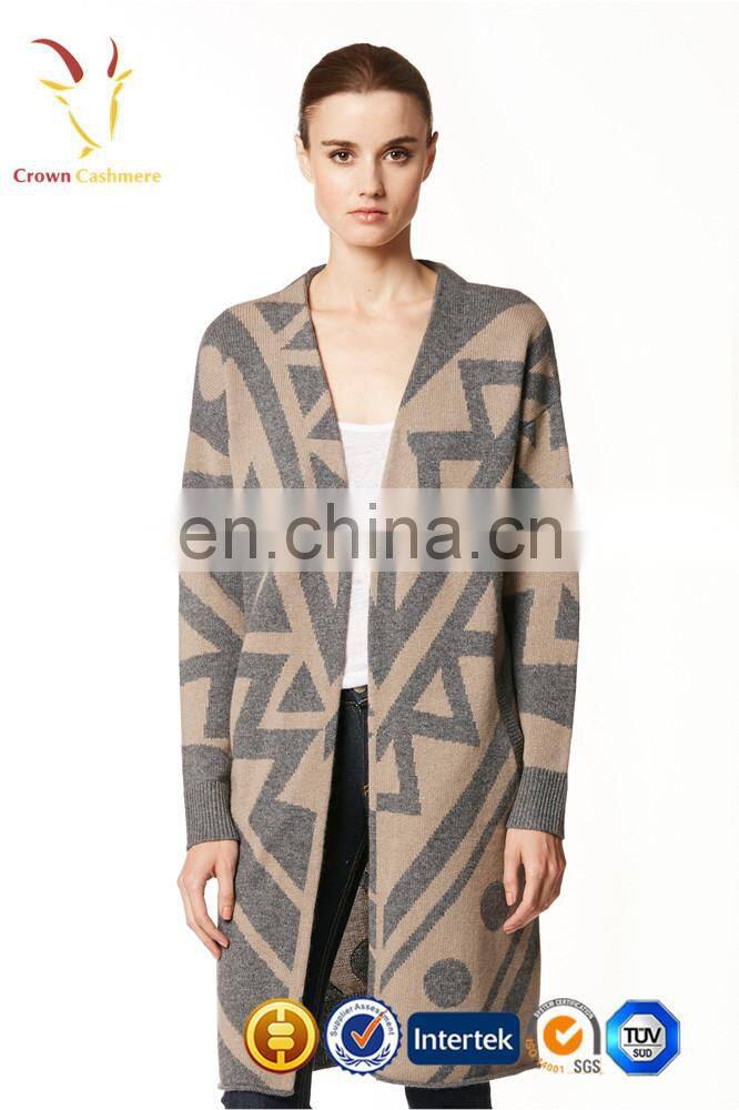 Spring Autumn V Neck Buttons Cashmere Women Knit Long Cardigan Sweaters Coat