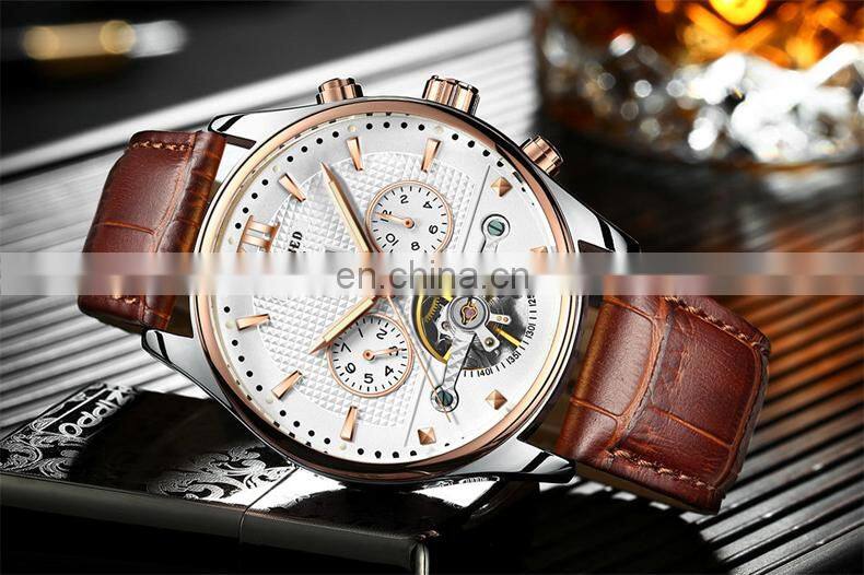 KINYUED J010 High End Mechanical Watches Leather Band Pendulum Automatic Movement Men Watch