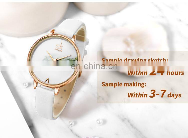 SHENGKE SK Men Watch Leather Band Matte Black Watches Custom Logo Brand Your Name  K9015G Alloy Watches