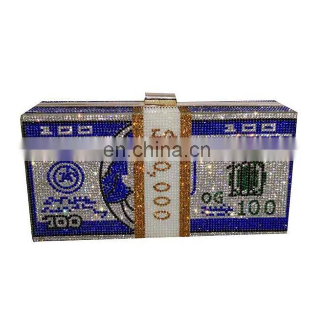 Wholesale Women Party Rhinestone Money Design Clutch Purse