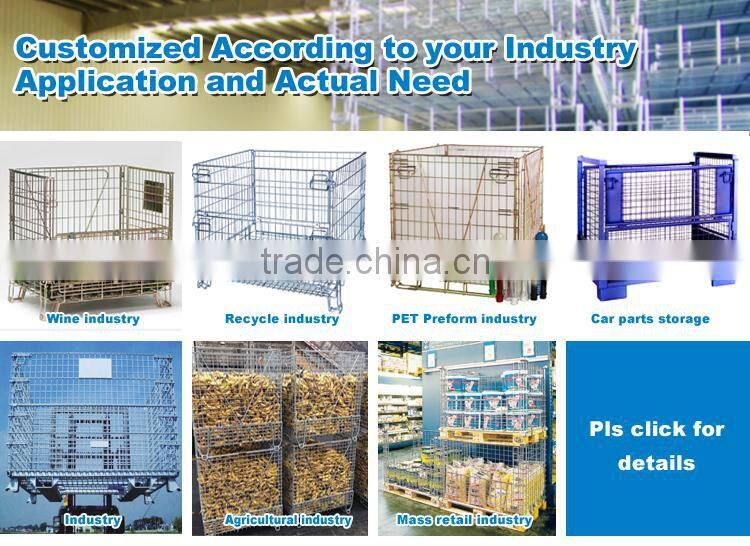 Folding stack wire mesh container for heavy industry