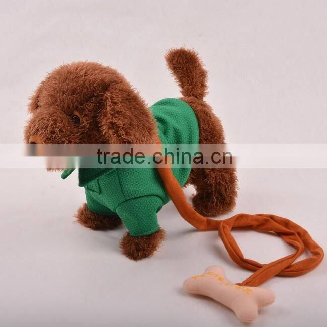 Led plush musical walk teddy dog toy with cord towing