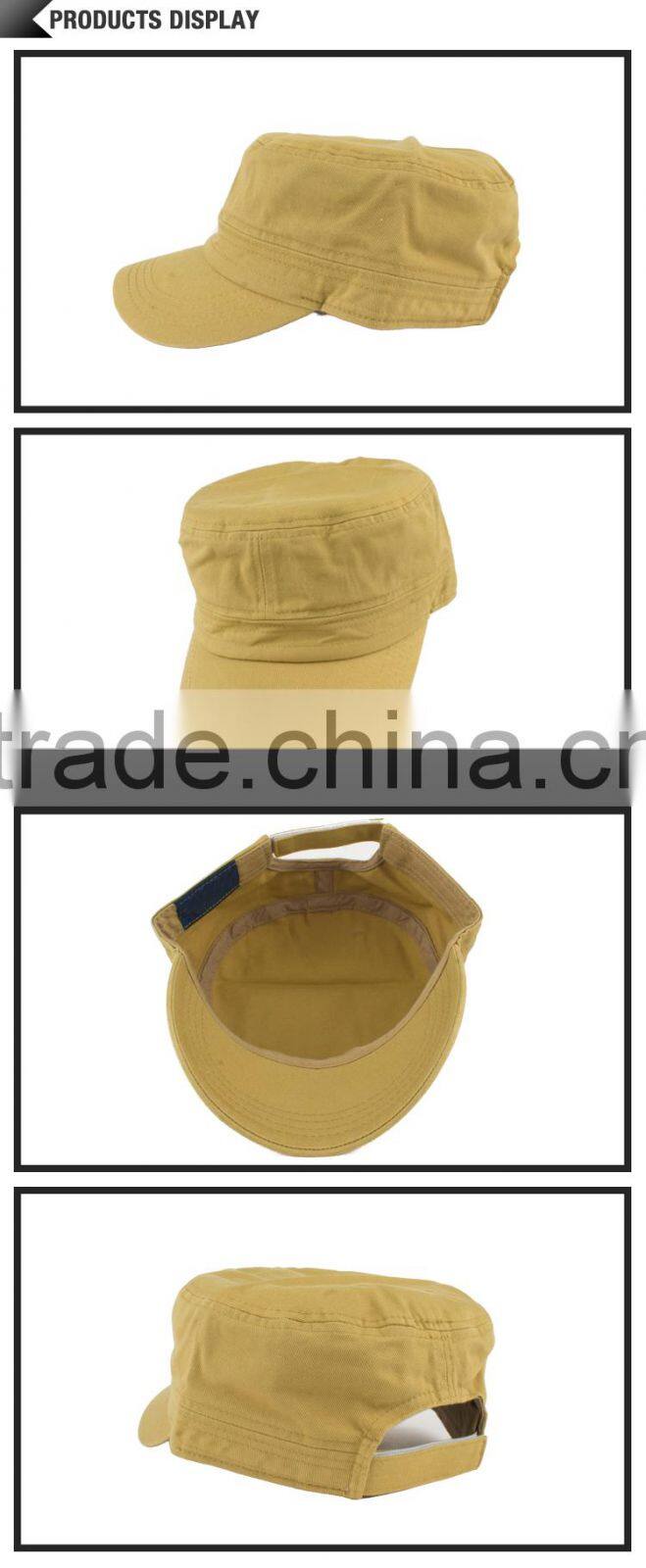 Custom flat top army cap worn-out black cotton military hat wholesale