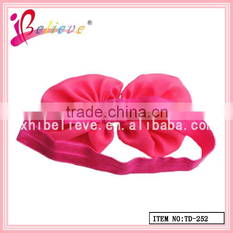 Fashion elastic hairband wholesale flashing bow headband,chiffon bow baby headband