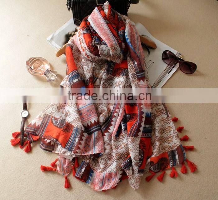 Vintage Paisley Printed Spring Summer Thin Linen Cotton Tassel Shawl Scarf