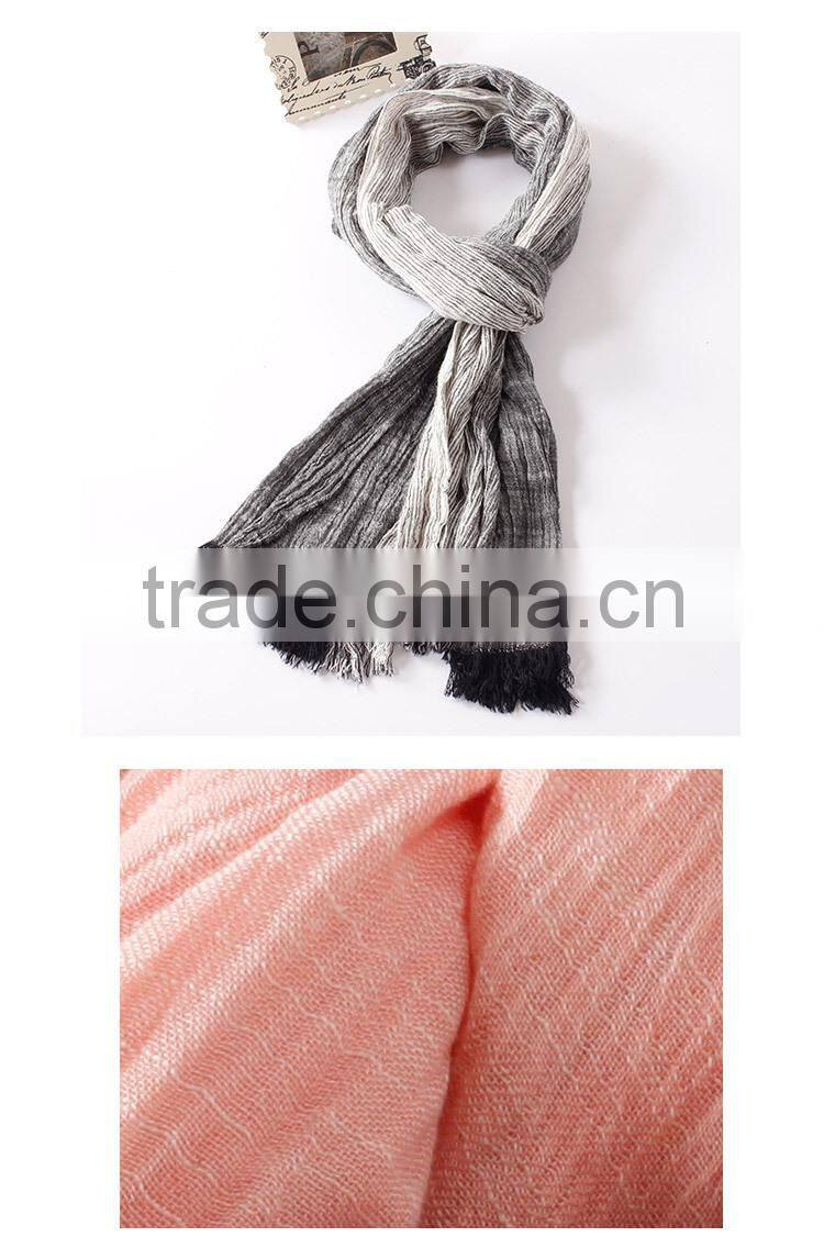 New Arrvial Korean Fashion Wrinkle Woven Striped Woman Linen Scarf