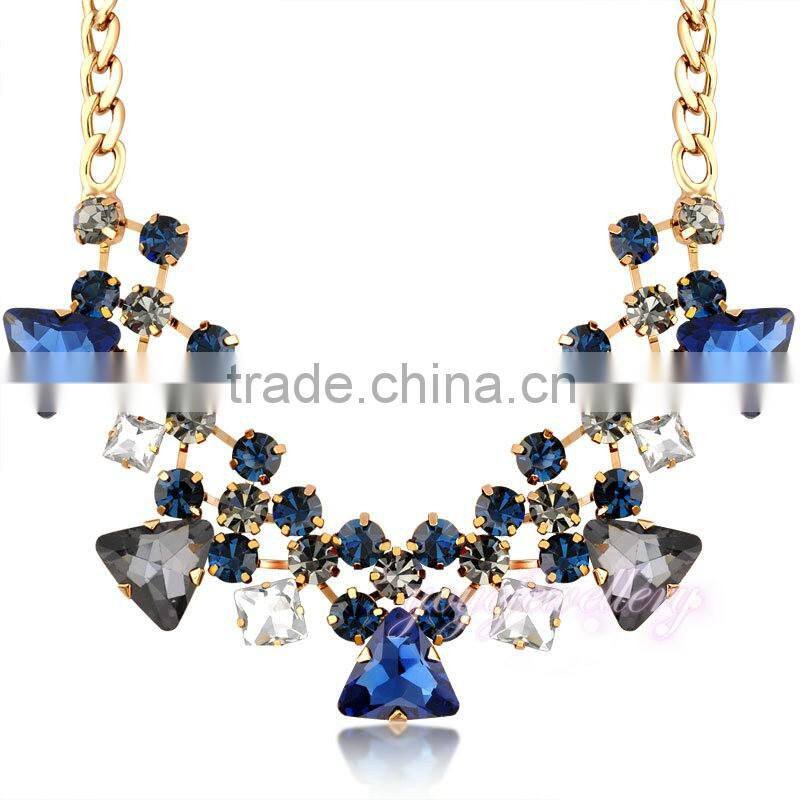 Statement gold plated sapphire latest design beads necklace