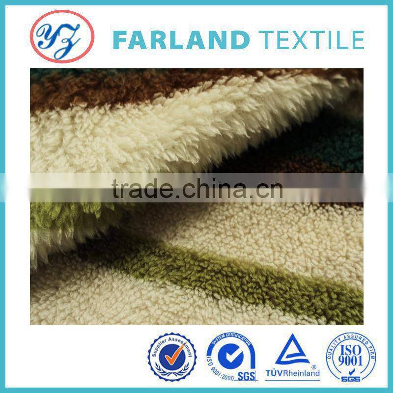 printed stripes sherpa fleece fabric for winter blanket ,ugg boots upholstery velvet fabric