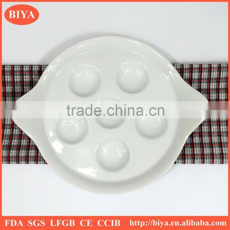 White porcelain Ceramic 6 Eyes Snail escargot plate