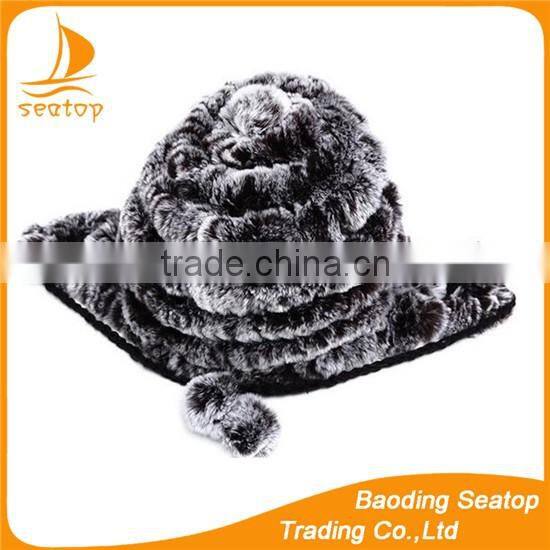 2016 new style winter rabbit wool fur hats with balls for lady