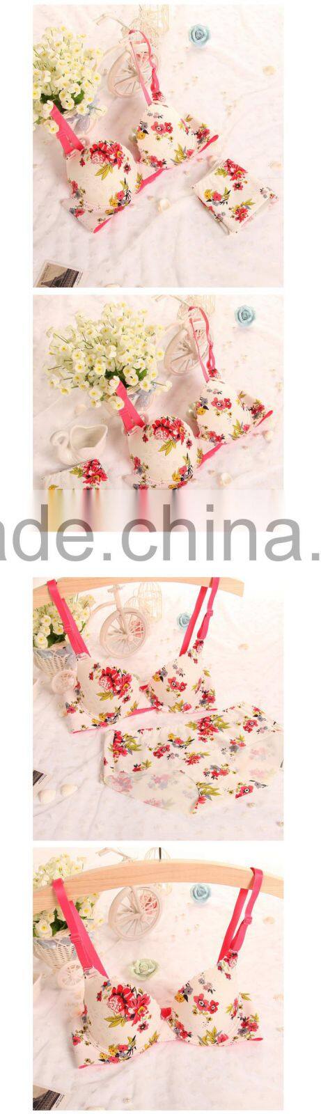 Floral Printing Push Up Sexy Ladies Bra
