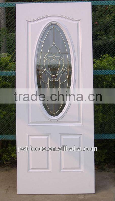 Safety residential iron steel entry doors with glass insert exterior