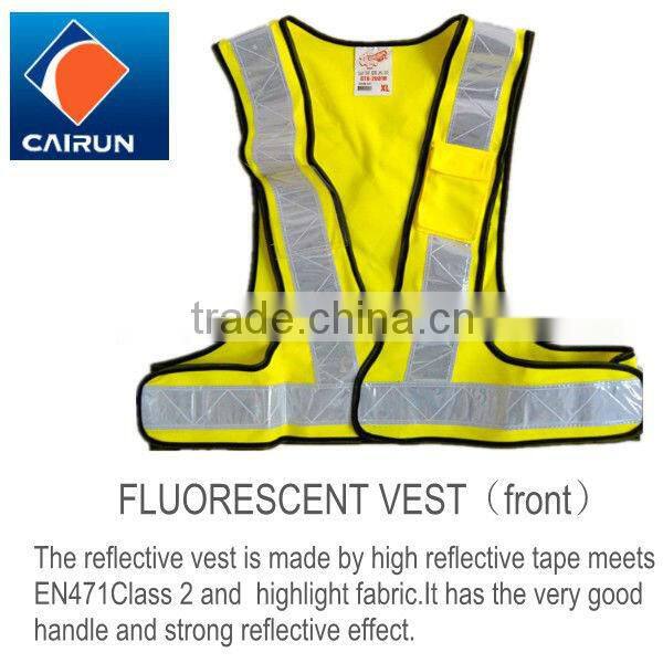 fluorescent yellow reflective vest with PVC crystal