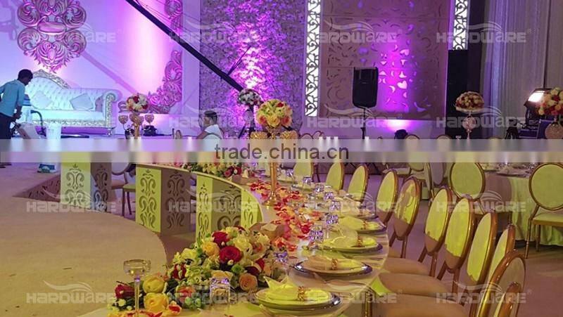 latest design royal half moon shape golden chair stainless steel table wedding