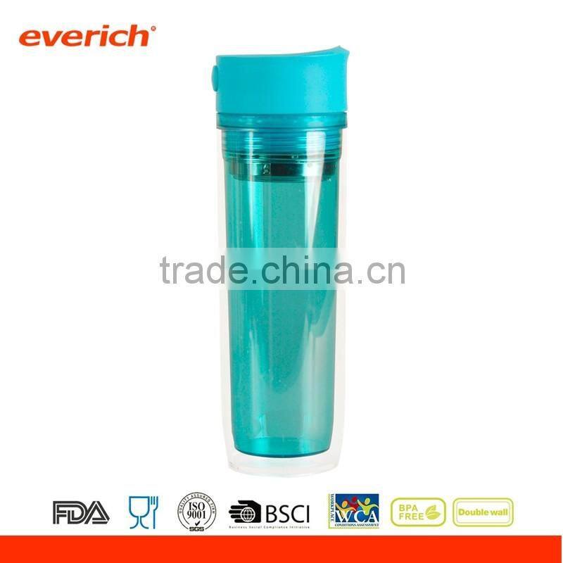 Everich Double wall tritan bottle with ss infuser and press lid