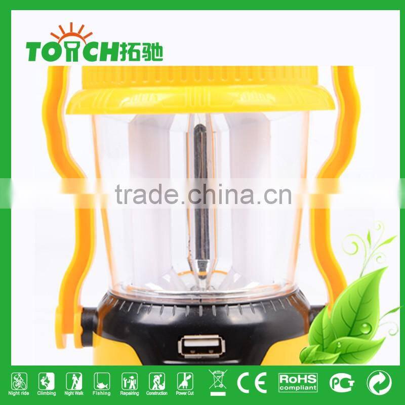 Vintage Design Red&Yellow Color ABS Plastic Lantern Solar LED Camping Light with 3w Torch Light