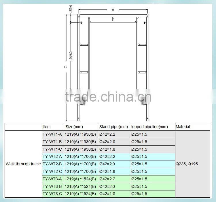 H frame scaffolding / Walk through frame 1219mm*1930mm stand pipe 42*2.2mm