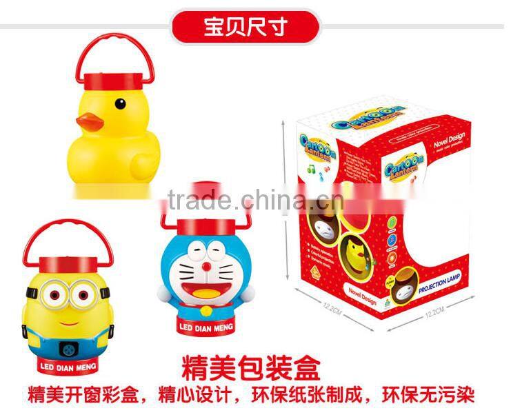 2016 new item funny cartoon projection toy lantern for children with music and 7 colors flashing light