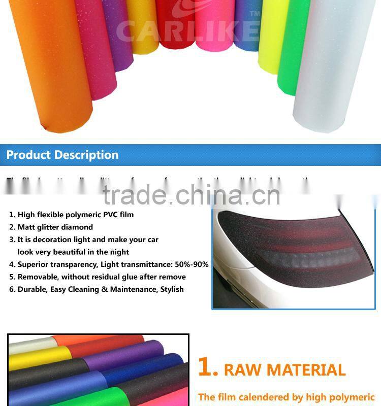 CARLIKE Glitter Pink Headlight Self Adhesive Vinyl Film For Car