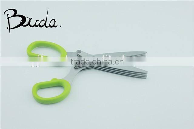 5 blade stainless steel multifunction herb scissor/paper scissors with brush BD-S1623