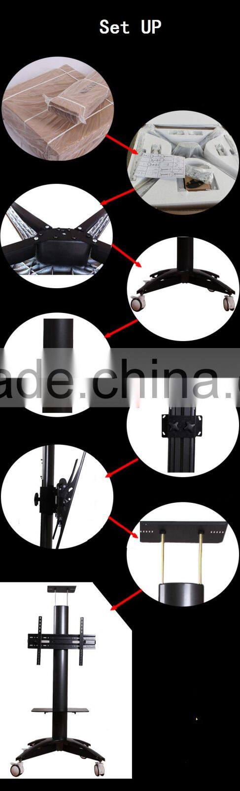 Height adjustable Black / silver Floor standing LCD LED TV Stand for 25-55 inches with projector tray and DVD tray