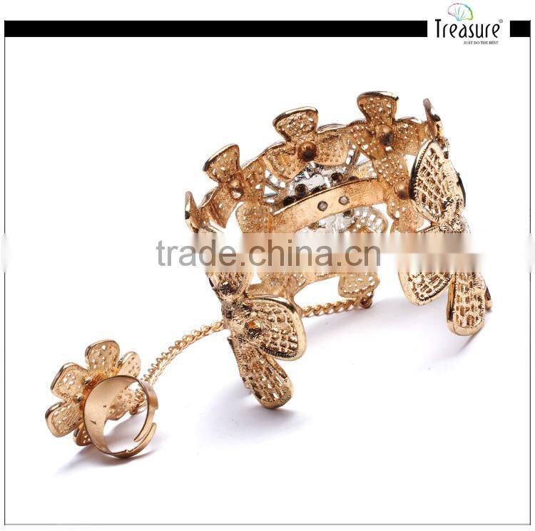Luxury Fashion jewellry golden alloy flower rings and bangle fashion jewelry for wedding and party Indian jewelry