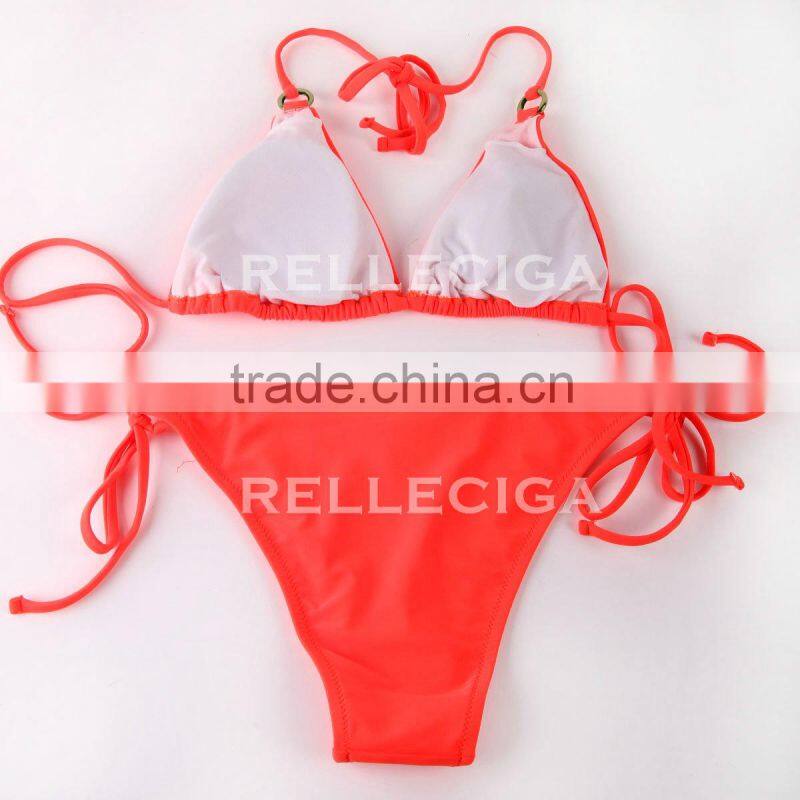 Wholesale Swimwear! RELLECIGA Bikini - White Simply Stunning Triangle Top with Goldtone Hardware Rings