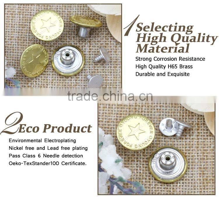 17mm fashion metal custom jean blue button for jacket