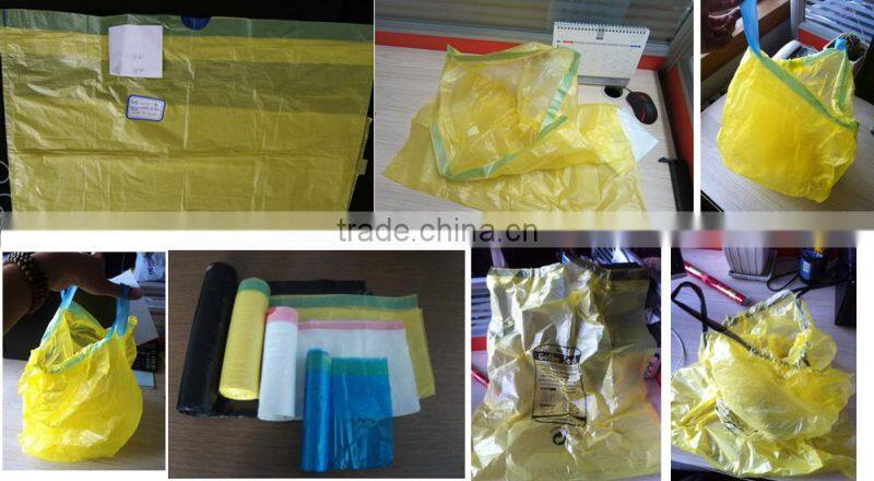 HDPE plastic blue drawstring trash bag on roll