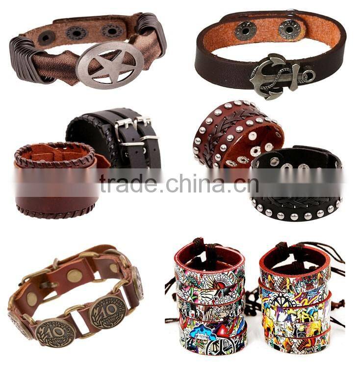 2016 custom new hot sale high quality fashion male leather bracelet jewelry