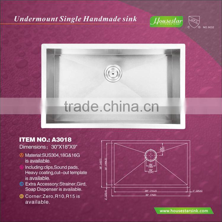 Small Kitchen Designs Handmade Stainless Steel Kitchen Sink With Drainer 3018A