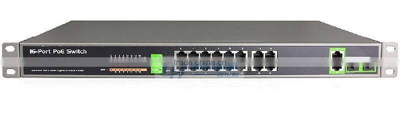 1080P 10/100Mbps + 2Gigabit TP/SFP Fast Ethernet IEEE802.3af 230 Watts 1U Size 16 Port POE Switch