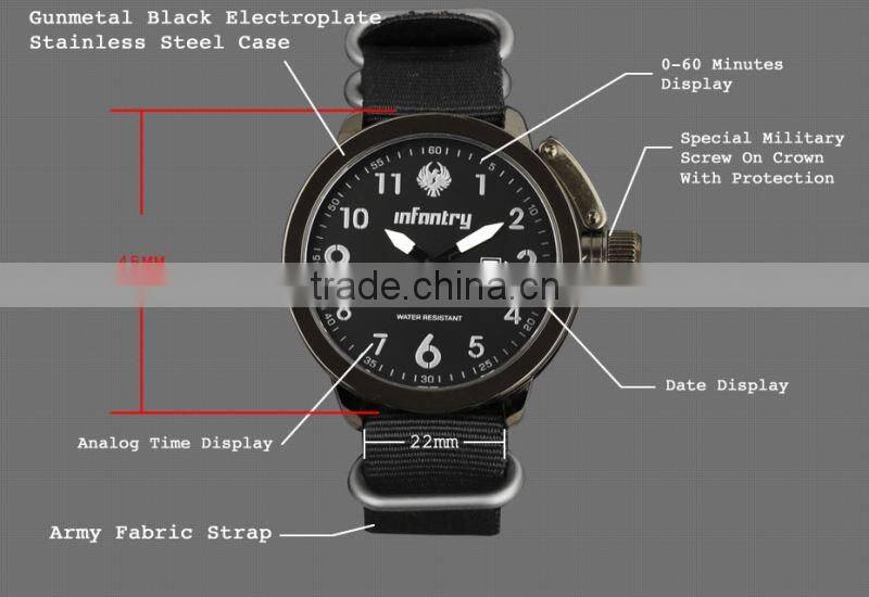 INFANTRY Men's Date Sport Army Style Nylon Fabric Quartz Black Watch