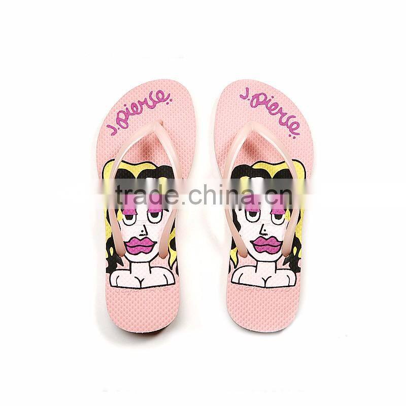 2016 fashion new hand painted design flat light pink PE summer beach sandal for women T strap