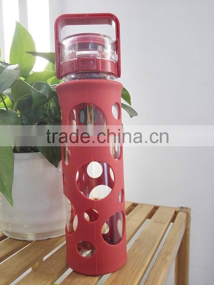 2016 new glass water bottle/galss tumbler/drink bottle silicone rubber