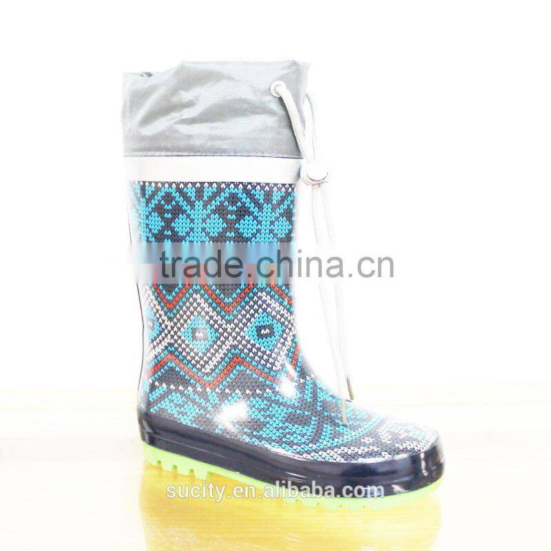new products 2015 rainbow kids rubber rain boots with collar
