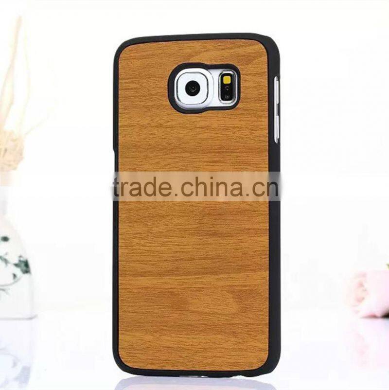 Wood pattern PU+Rubberized pc leather back hard case for Samsung S6