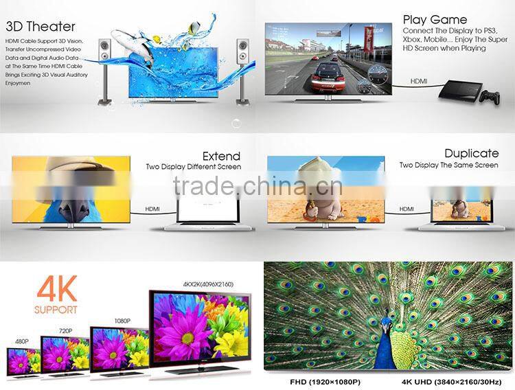 Gold plated pure copper conductor 5.5mm outer sheath hdmi cord for netflix from vertified Factory