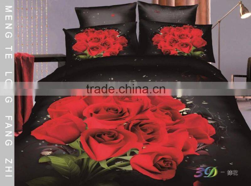 100% COTTON 3D DESIGN REACTIVE PRINT DUVET COVER PILLOWCASES BEDDING SET BLACK BACKGROUND FLOWERAL BED SET
