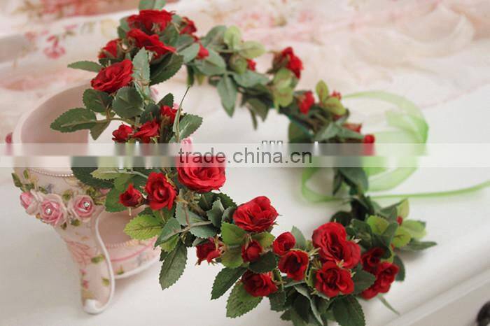 Hawaii Pink Rose Flower Head Wreath Bridal Party Woman Girls Flower Hair Accessory