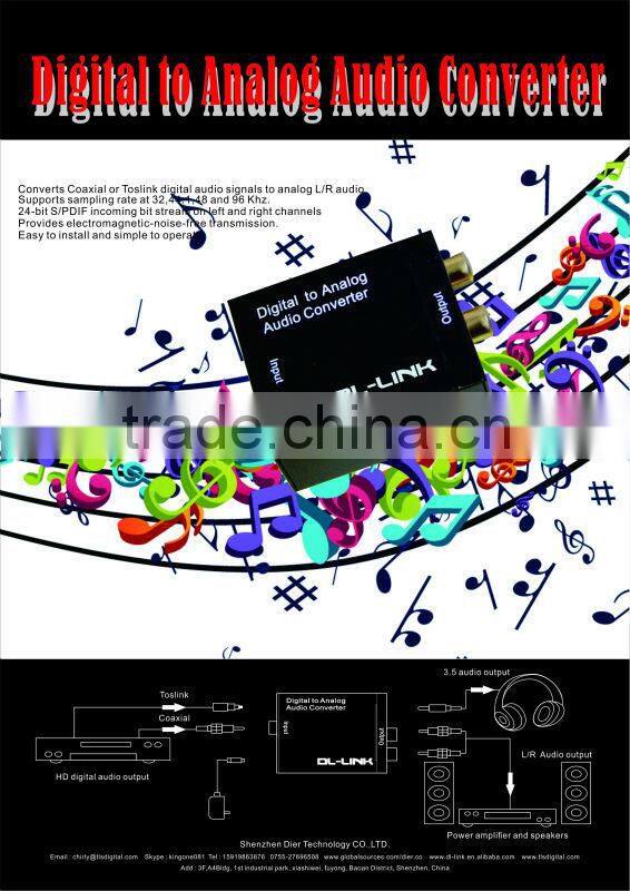 Digital to Analog Audio Converter RCA L/C with Coaxial Toslink Output