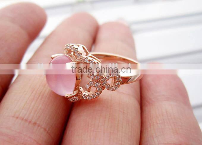2015 wholesale Rose gold plated 925 sterling silver rose quartz ring with CZ pave setting