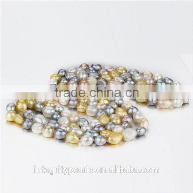 11mm AA baroque long inches freshwater mixed color pearl necklace