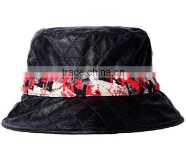2014 qulited leather embroidery bucket boonie custom hat wholesale