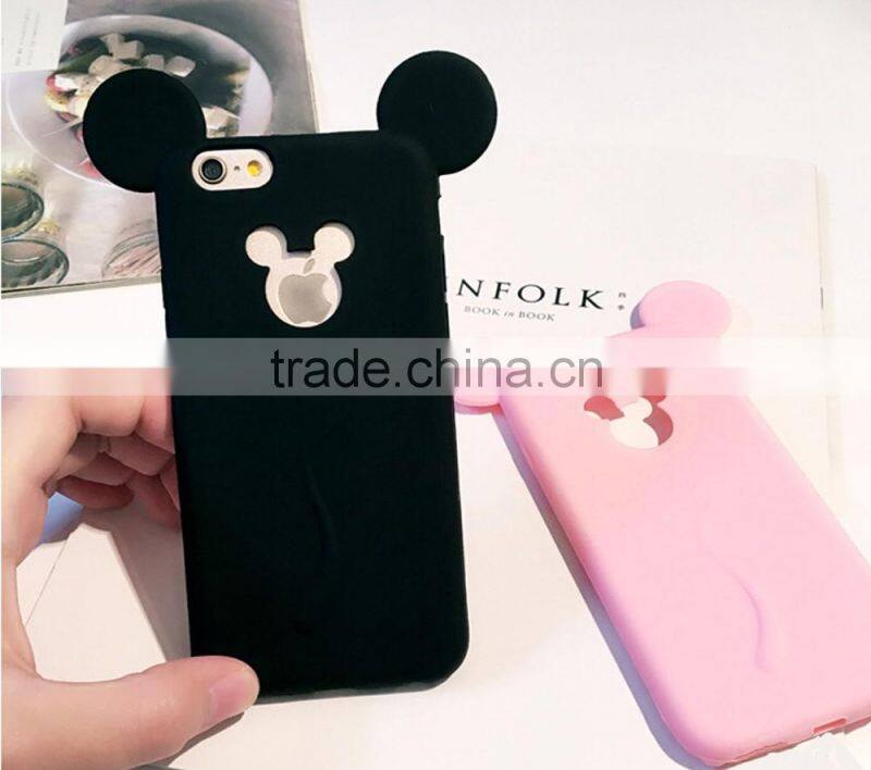 soft silicone Material colorful 3D cartoon Mickey mouse ear phone cover For iphone5 6 6s 7 plus cases